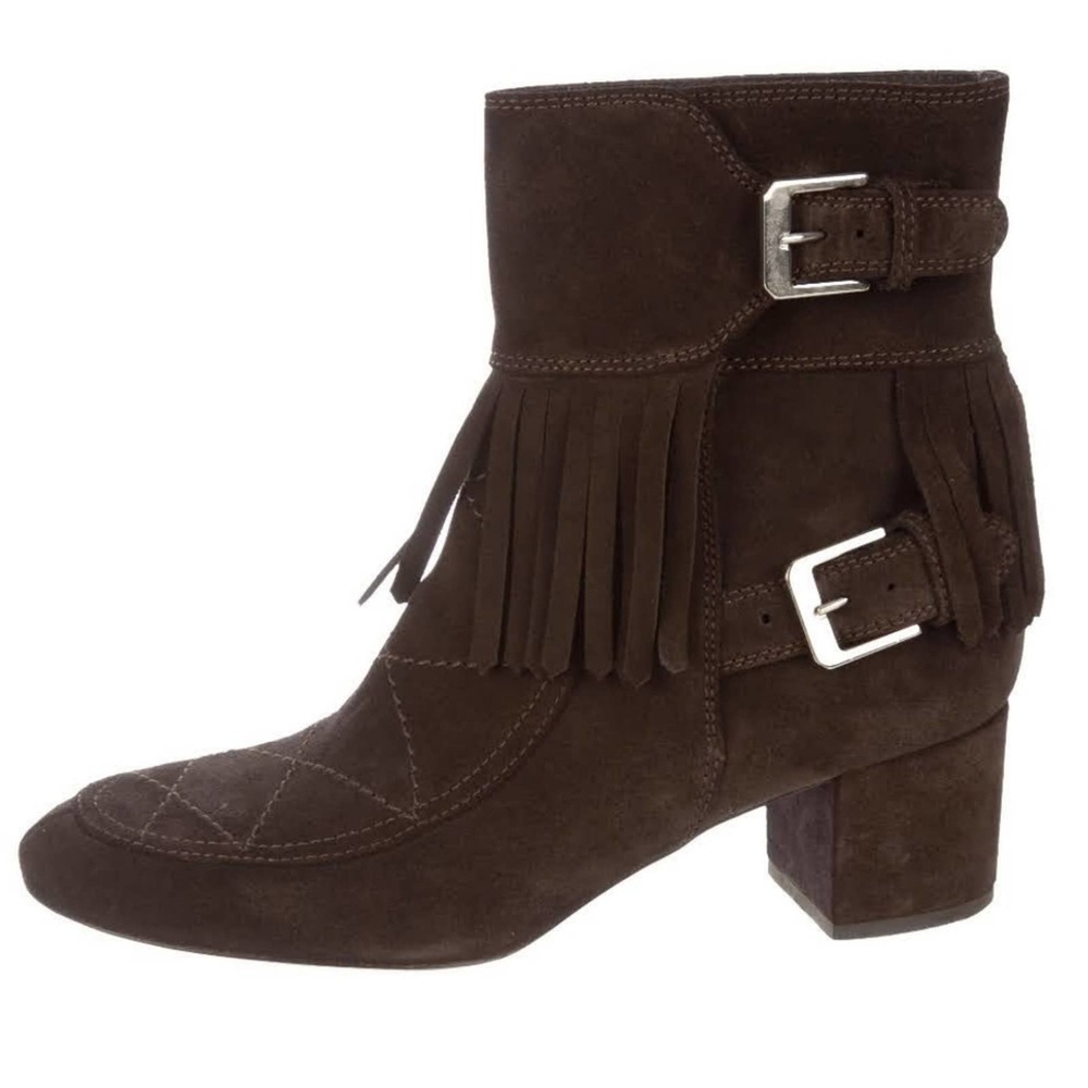 Laurence Dacade Suede Quilted Fringe Ankle Boots
